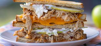 Slow Cooker Apple Cider Pulled Pork Grilled Cheese