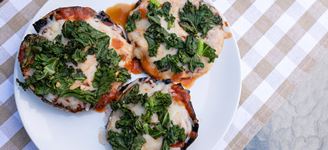 Grilled Garlicky Kale Portobello Pizzas